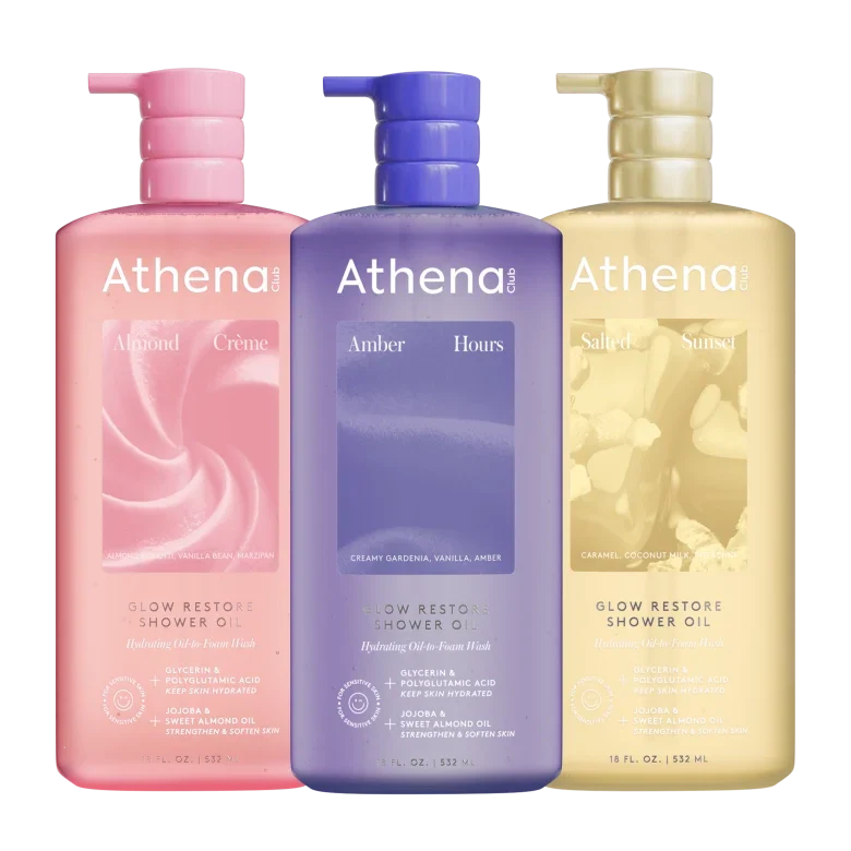 Glow Restore Shower Oil Trio T4 Almond Creme, Amber Hours, Salted Sunset